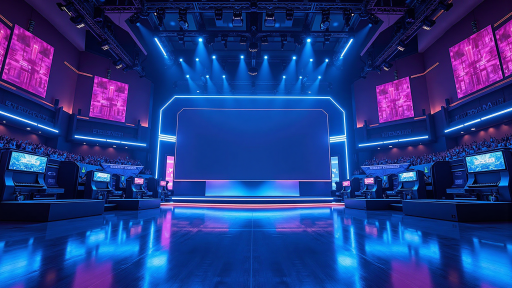 Apex英雄职业联赛现场，选手比赛场景，电竞场馆背景