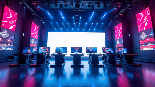 CS2世界锦标赛决赛现场，观众席满座，大屏幕显示比分